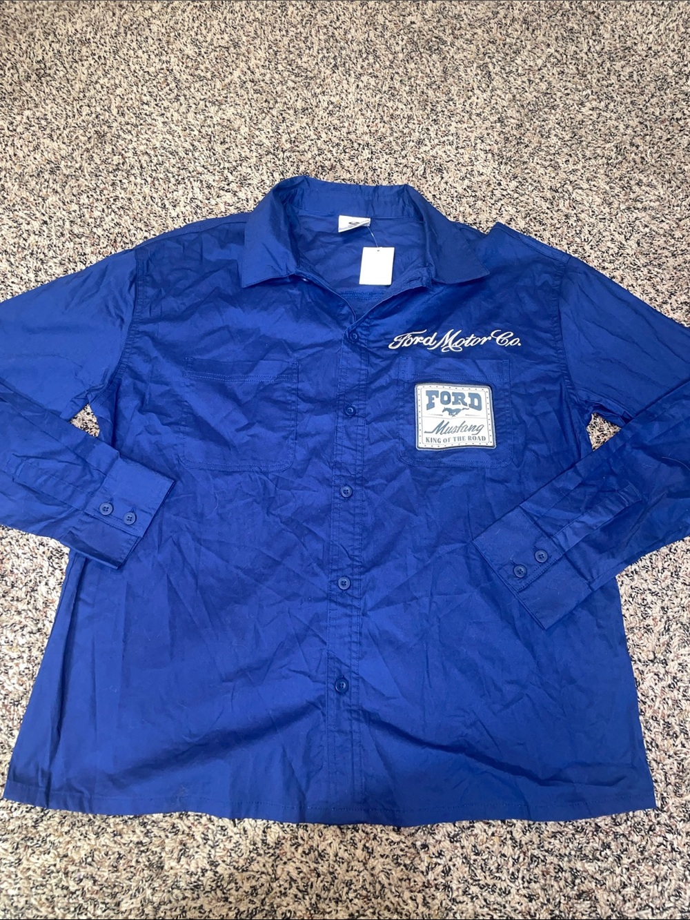Ford Royal Blue Embroidered Button-Down Pocket Shirt Size Small NWT